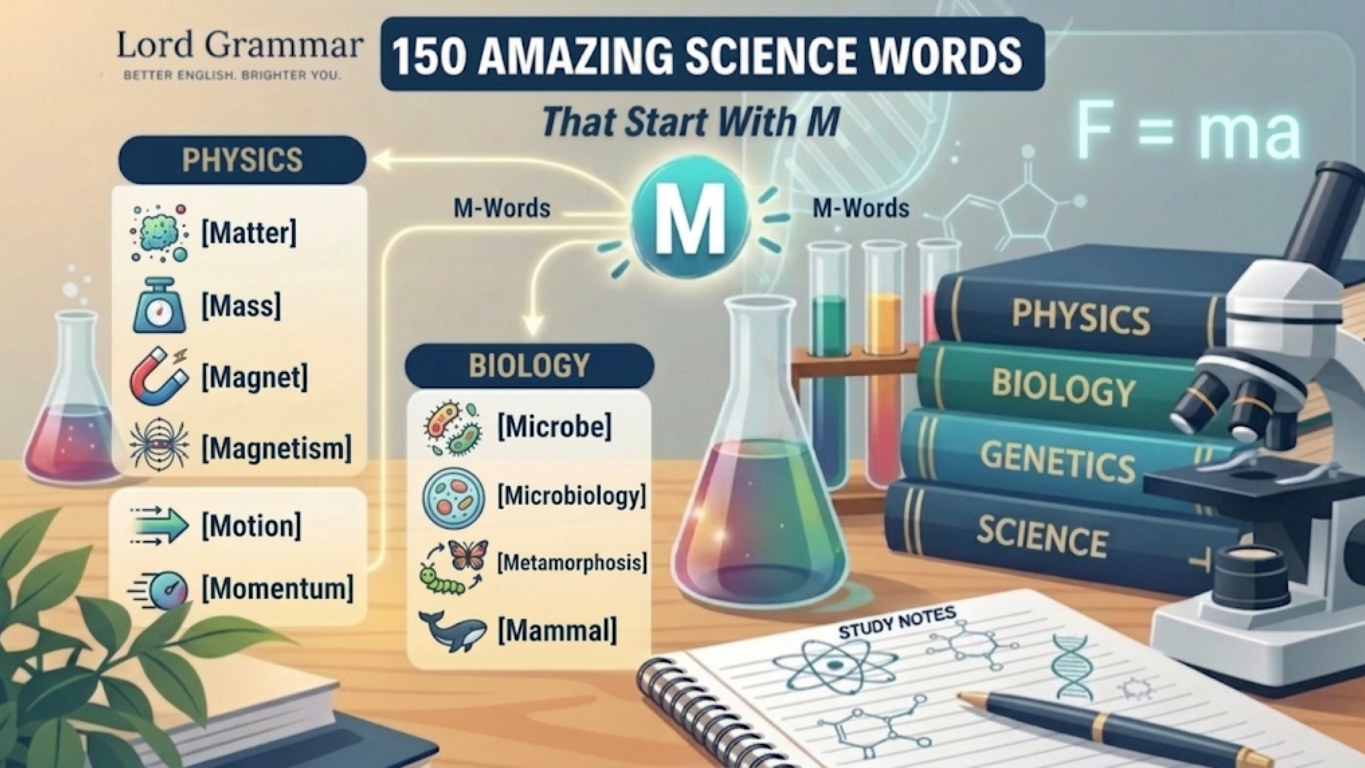exploer 150 science words that start with M