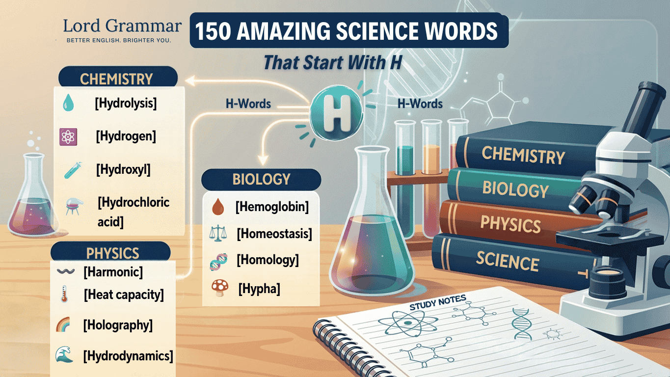 explore 150 science words that start with h