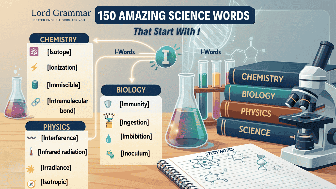 exploer 150 science words that start with i